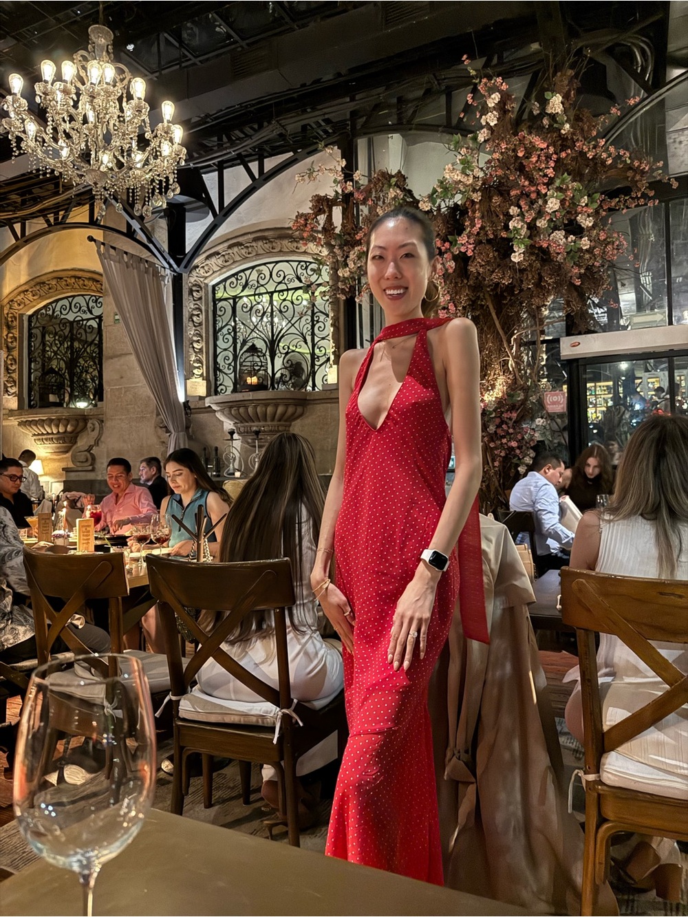 Red Polka Dot Midi Dress with Halter Tie